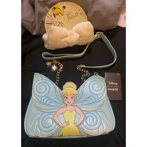 NWT Disney Loungefly Tinkerbell WINGS Peter Pan Glitter Crossbody Bag & Headband